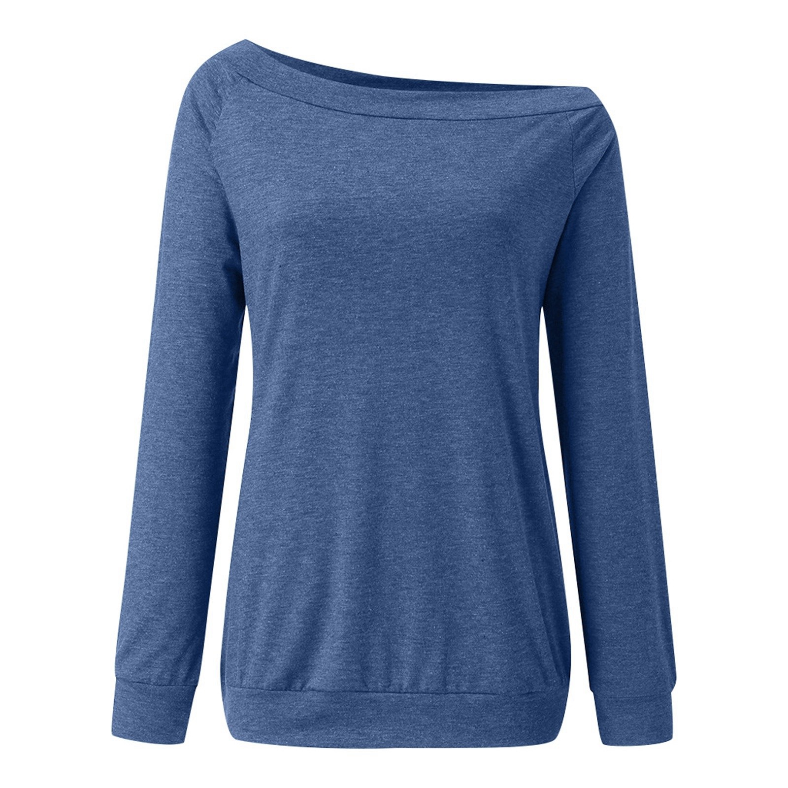thumbnail image 4 of Blusa de manga larga con hombros descubiertos para mujer - Camiseta informal de verano de color liso, 4 of 6